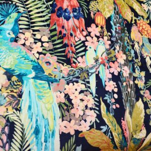 A beautiful handmade upholstered Coffee Table, Large Footstool, in Linwood Rainforest Rabble Velvet.