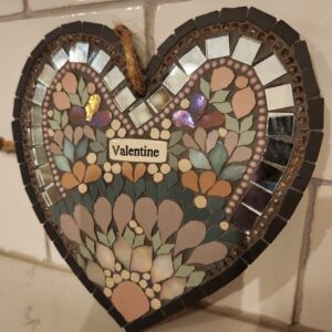 Handmade Mosaic Heart Wall Decor – Iridescent Tile Art, Romantic Gift