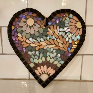 Handmade Iridescent Mosaic Heart – Pastel Ceramic Wall Art