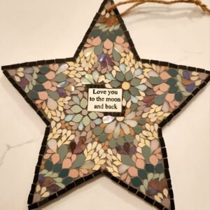 Mosaic Star Wall Art – "Love You to the Moon", Handmade Ceramic Tile Decor