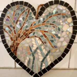 Iridescent Glass Mosaic Tree Heart – Handmade Hanging Wall Art