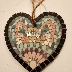 Handmade Mosaic Mum Heart – Iridescent Tiles & Mother of Pearl